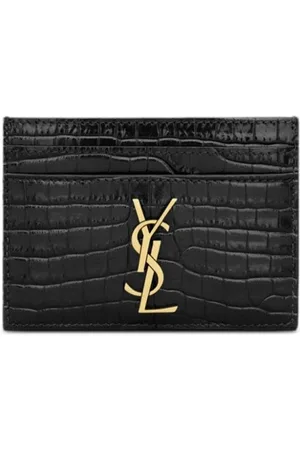 Saint Laurent Tilbehør, unisex, Sort, ONE SIZE, Uld, Cassandre Krokodilleeffekt Kortholder