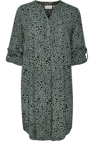 Kaffe Kjole, Dame, Grøn, 2XL, Leo Print Skjortekjole