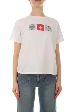 MARELLA Top, Dame, Hvid, S, Bomuld, Hvid Bomuld T-Shirt med Rhinestone Print