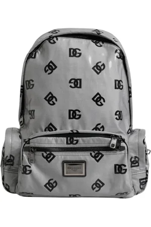 Dolce & Gabbana Taske, unisex, Grå, ONE SIZE, Uld, Grå Sort Logo Plaque Rygsæk Taske