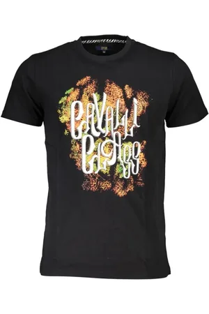 Roberto Cavalli Top, Herre, Sort, L, Bomuld, Sort Bomulds T-shirt med Tryk Logo