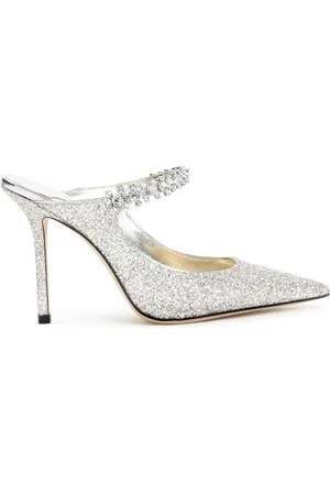 Jimmy Choo Sko, Dame, Grå, 38 EU, Læder, Metallic Tøfler med Strass Pynt