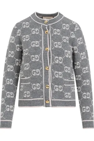 Gucci Strik, Dame, Grå, M, Uld, Grå Uld Cardigan med GG Logo