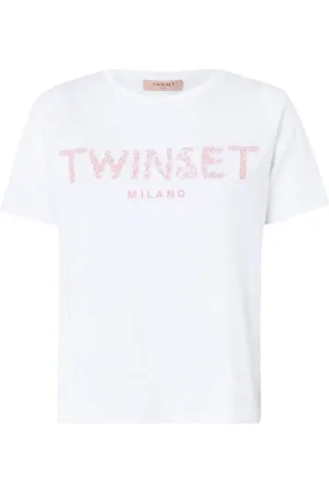 Twin-Set Top, Dame, Hvid, L, Bomuld, Broderet kortærmet bomuldst-shirt