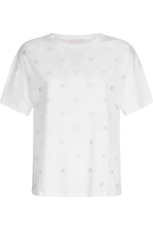Liu Jo Top, Dame, Hvid, XS, Bomuld, Hvid Bomulds T-shirt med Rhinsten