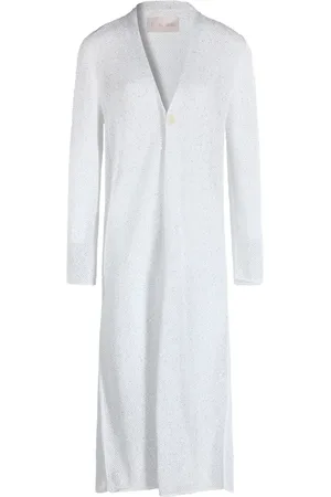 CIRCUS HOTEL Strik, Dame, Hvid, XS, Paillet Maxi Cardigan med Skjult Knap