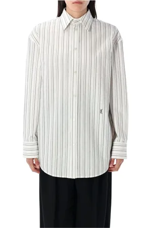 Saint Laurent Bluser & Skjorter, Dame, Hvid, 2XS, Bomuld, Stribet Cassandre Skjorte