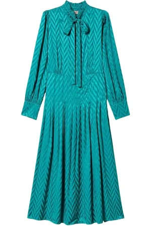 Twin-Set Kjole, Dame, Blå, M, Lang Chevron Kjole med Bue