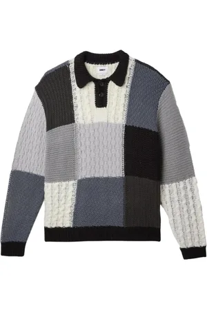 Obey Strik, Herre, Sort, M, Uld, Patchwork Strik Pullover Sort Multi