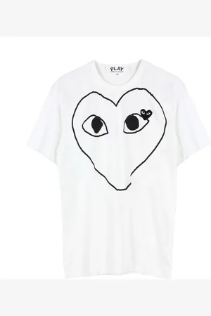 Comme des Garçons Top, Herre, Hvid, XL, Bomuld, Sort Heart Logo T-Shirt Kortærmet