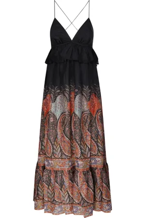 ZIMMERMANN Kjole, Dame, Flerfarvet, S, Sort Paisley Ruffle Maxi Kjole