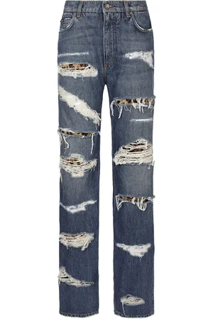 Dolce & Gabbana Jeans, Dame, Blå, M, Revnet Brede Ben Jeans