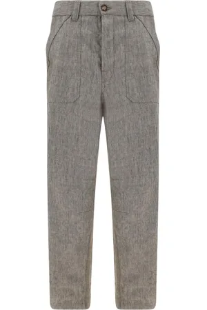 Brunello Cucinelli Bukser, Herre, Grå, M, Linned, Elegant Linnedbukser med Elastik i Taljen