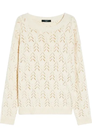 Max Mara Strik, Dame, Hvid, S, Bomuld, Teramo Bomuldssweater med Flettede Detaljer