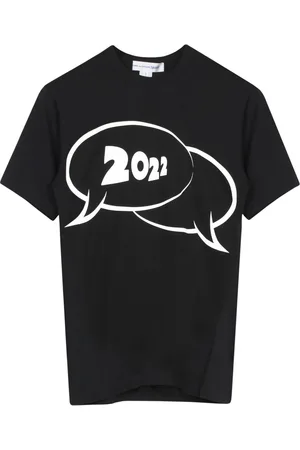 Comme des Garçons Top, Herre, Sort, M, Bomuld, Sort Bomuld Kortærmet Trykt T-Shirt