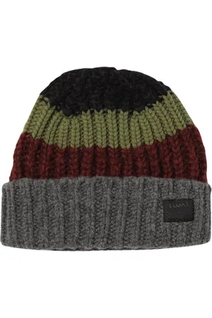 Paul Smith Tilbehør, Herre, Flerfarvet, ONE SIZE, Uld, Sort Stribet Uld Beanie Hat