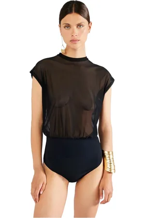 ERIKA CAVALLINI Top, Dame, Sort, S, Tyl, Stretch tyl body med droppede ærmer