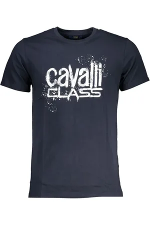 Roberto Cavalli Top, Herre, Blå, XL, Trykt Logo T-shirt