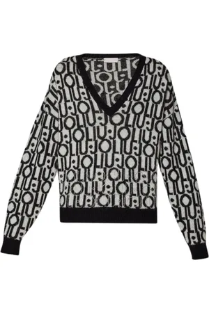 Liu Jo Strik, Dame, Flerfarvet, M, Uld, Logo Jacquard Hættetrøje Sweater