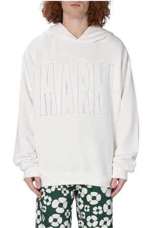 Marni Sweathshirts & Hoodies, Herre, Hvid, L, Bomuld, Broderet Logo Hættetrøje