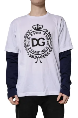 Dolce & Gabbana Top, Herre, Hvid, XL, Bomuld, Hvid Grafisk Print Crew Neck T-shirt