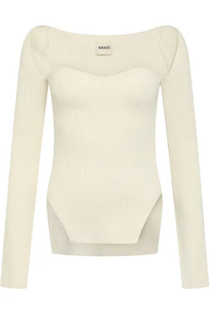 Khaite Strik, Dame, , M, Ribstrikket sweater med Sweetheart-udskæring