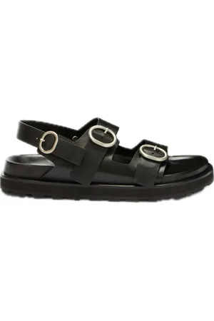 Jil Sander Sko, Herre, Sort, 42 EU, Læder, Justerbar Lædersandal med Cannolo Spænde