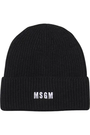 Msgm Tilbehør, Herre, Sort, ONE SIZE, Uld, Sort Ribstrikket hue med logo