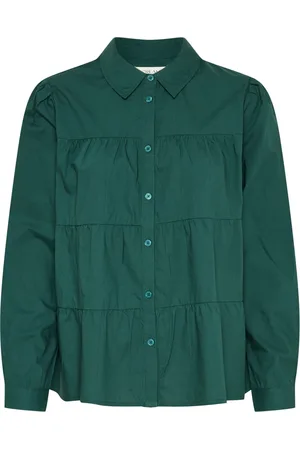 Cream Bluser & Skjorter, Dame, Grøn, S, Feminin Skjorte med Rynkedetalje