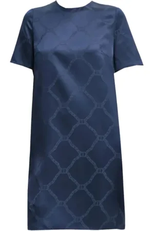 Twin-Set Kjole, Dame, Blå, M, Uld, Lyocell Monogram Kjole
