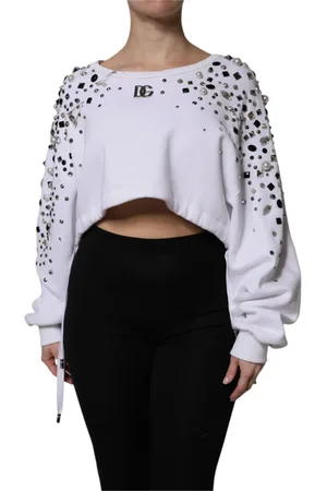 Dolce & Gabbana Sweathshirts & Hoodies, Dame, Hvid, XS, Bomuld, Hvidt pyntet kort sweater