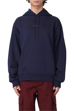 Marni Sweathshirts & Hoodies, Herre, Blå, M, Bomuld, Broderet Logo Hættetrøje Hvid Sweatshirt