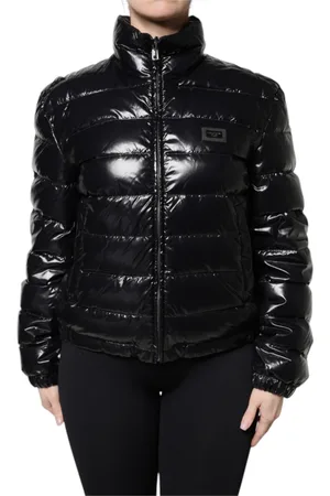 Dolce & Gabbana Jakke, Dame, Sort, M, Uld, Sort Logo Plaque Puffer Jakke