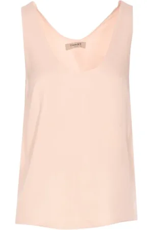 Twin-Set Top, Dame, Lyserød, L, Uld, Satin Top med Brede Skuldre