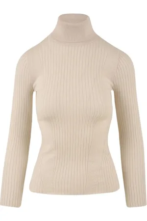 AKEP Strik, Dame, Hvid, XL, Uld, Ribbet turtleneck sweater hvid fløde