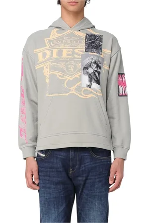 Diesel Sweathshirts & Hoodies, Herre, Grå, XS, Bomuld, Grå Collage Print Hoodie