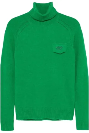 Liu Jo Strik, Dame, Grøn, L, Uld, Grøn Ribstrikket Sweater Hoodie
