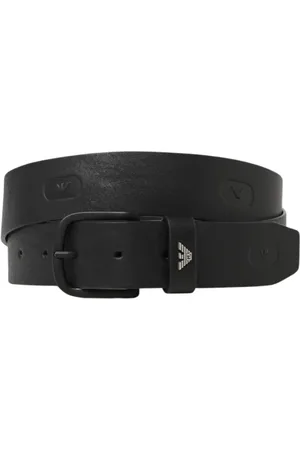 Emporio Armani Tilbehør, Herre, Sort, 95 CM, Læder, Sort Læderbælte med Logo