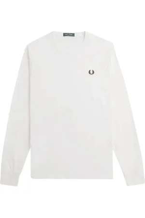 Fred Perry Top, Herre, Hvid, XS, Bomuld, Hvid Langærmet Crew Neck T-Shirt
