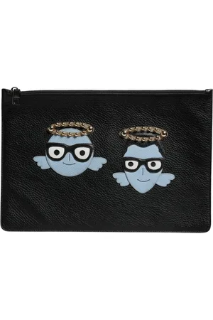 Dolce & Gabbana Taske, Herre, Sort, ONE SIZE, Læder, Sort læder Dgfamily udsmykkede mænd lynlås pung