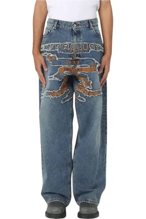 Y / PROJECT Jeans, Herre, Blå, W32, Denim, Moderne Distressed Denim Jeans