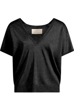 CIRCUS HOTEL Top, Dame, Sort, XS, Glitrende V-hals bred jersey top