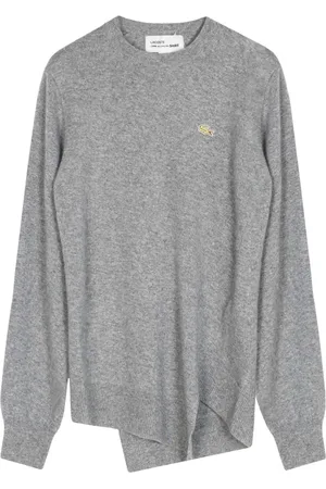 Comme des Garçons Strik, Herre, Grå, S, Uld, Grå Logo Uld Jumper Asymmetrisk Hem