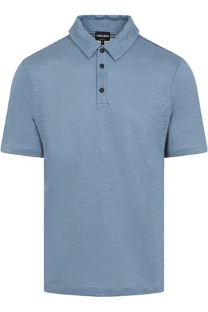 Giorgio Armani Top, Herre, Blå, S, Linned, Blåt Linned T-shirt