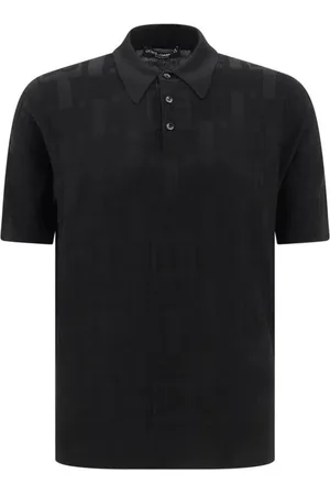 Dolce & Gabbana Top, Herre, Sort, S, Silke Polo Skjorte med Jacquard Væv