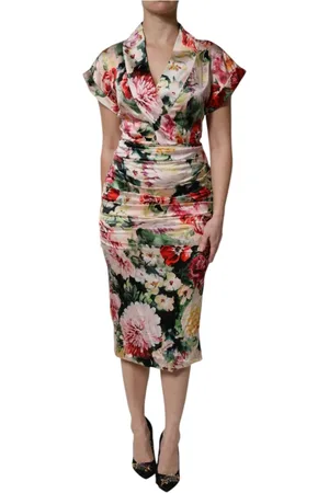 Dolce & Gabbana Kjole, Dame, Flerfarvet, XS, Blomstret Sheath Midi Kjole