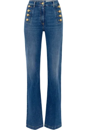 Elisabetta Franchi Jeans, Dame, Blå, W29, Bomuld, Højtaljede flare jeans i vintageblå