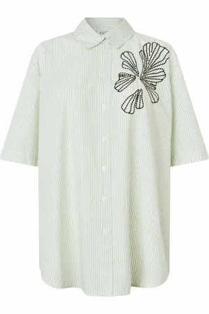 Masai Bluser & Skjorter, Dame, Grøn, L, Bomuld, Broderet Blomstret Skjorte Frosty