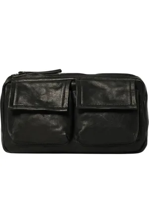 ANN DEMEULEMEESTER Pre-owned, Herre, Sort, ONE SIZE, Uld, Sort læder skuldertaske med lommer