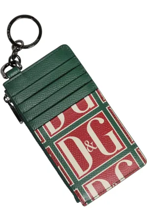Dolce & Gabbana Tilbehør, Herre, Grøn, ONE SIZE, Læder, Grøn Læder Logo Print Kortholder